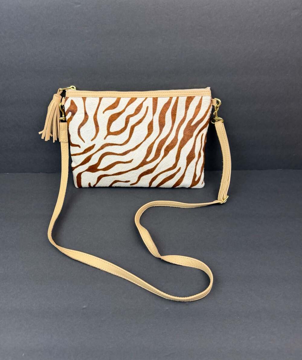 Beau & Ro by Sara Rossi Zebra Print Hair-on Hide Leather Crossbody Clutch Bag